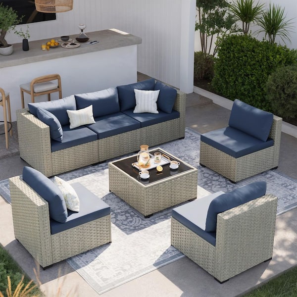 7-Piece Outdoor Rattan Sofa Set with Cushions