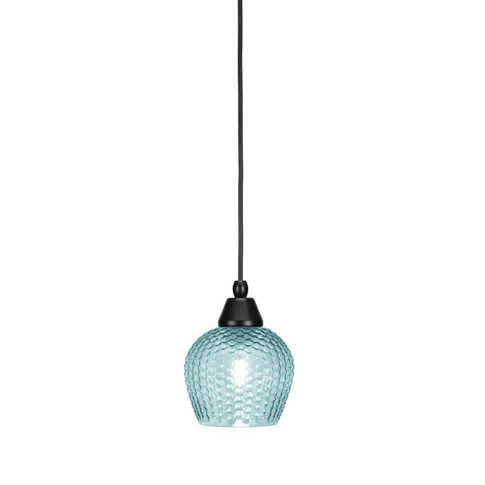 Bryson 6 in. 1-Light Matte Black Cord Pendant Light with 6 in. Turquoise Te