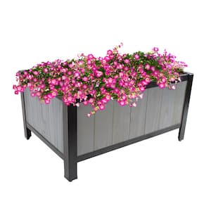 Acacia Wood Steel-Framed Planter Box with Removable Planter Bag - Gray