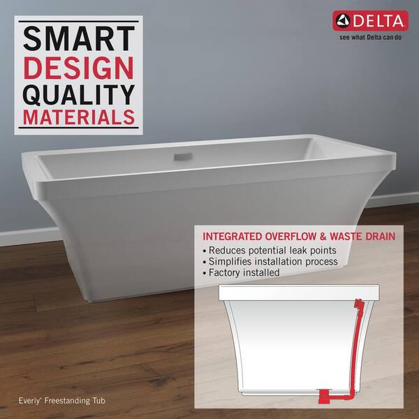 Everly 67 in. Acrylic Flatbottom Bathtub with Integrated Waste and Overflow in White Everly 67 in. Acrylic Flatbottom Bathtub with Integrated Waste and Overflow in White