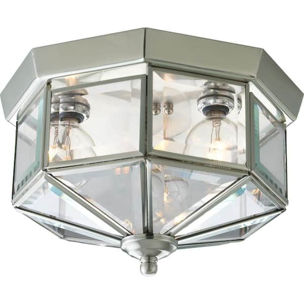 Progress Lighting 3-Light Brushed Nickel Flushmount with Clear Beveled Glass