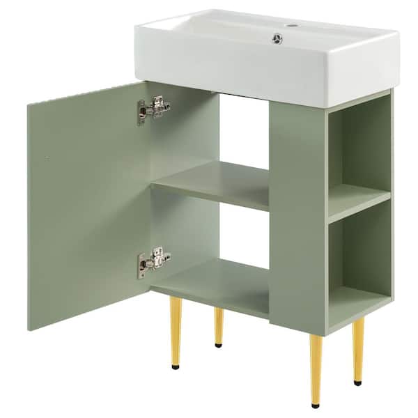 21.6 in. W x 12.2 in. D x 33.9 in. H Single Sink Freestanding Bath Vanity in Green with White Ceramic Top