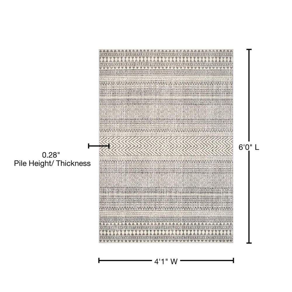 Gray and Ivory Synthetic Rectangular Stain-Resistant Area Rug