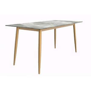 Zayle Mid Century Modern Light Grey Sintered Stone Tabletop 71 in. 4 Legs Dining Table Seats 6
