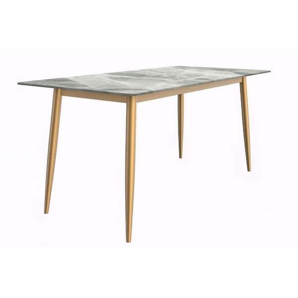 Leisuremod Zayle Mid Century Modern Light Grey Sintered Stone Tabletop 71 in. 4 Legs Dining Table Seats 6