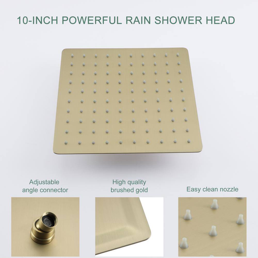 Brushed Gold Dual Square Ceiling Mount Rain Shower System
