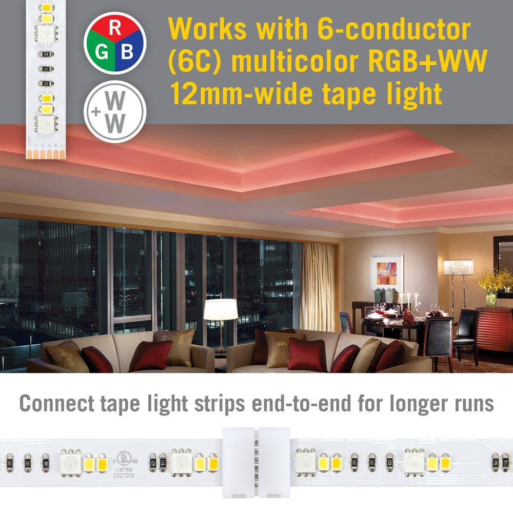 White Plastic 6 Pin RGB+WW LED Strip Light Tape Splice Connectors