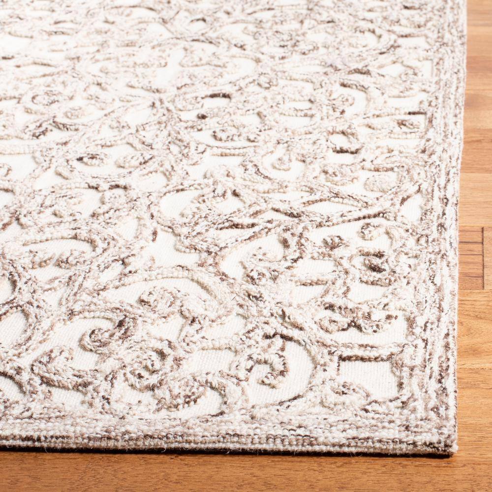 Hand-Tufted Brown and Ivory Wool Square Area Rug