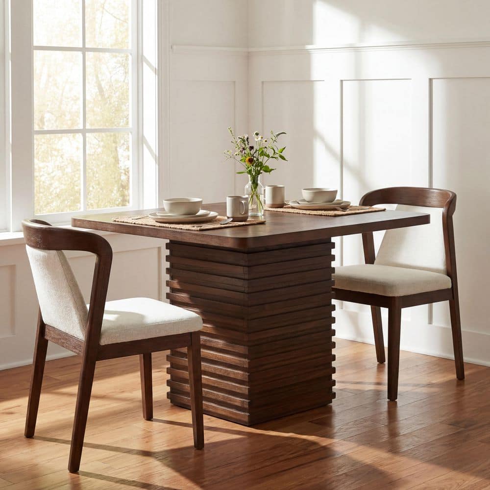 Modern Brown Wood 45 in. W Pedestal Square Dining Table, Walnut, Seats 4