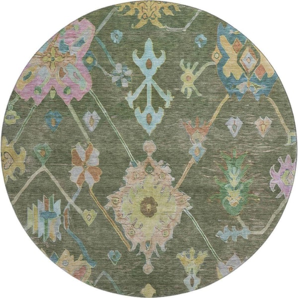 Mayfield Premium Machine Washable Abstract AMF2234 Fern 8 ft. x 8 ft. Round Rug