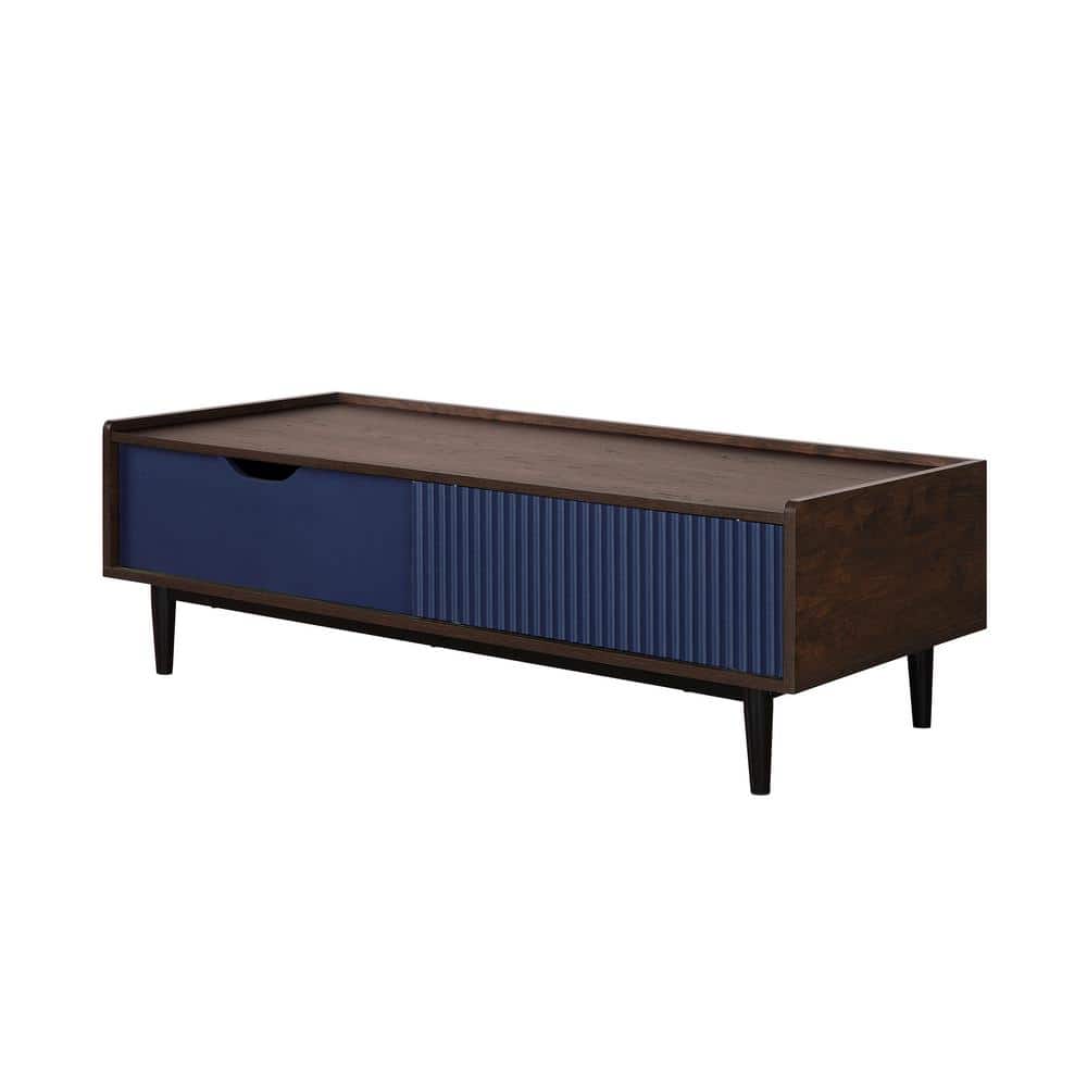 Duane Dark Brown and Navy Blue Wood and Metal Coffee Table with Storage