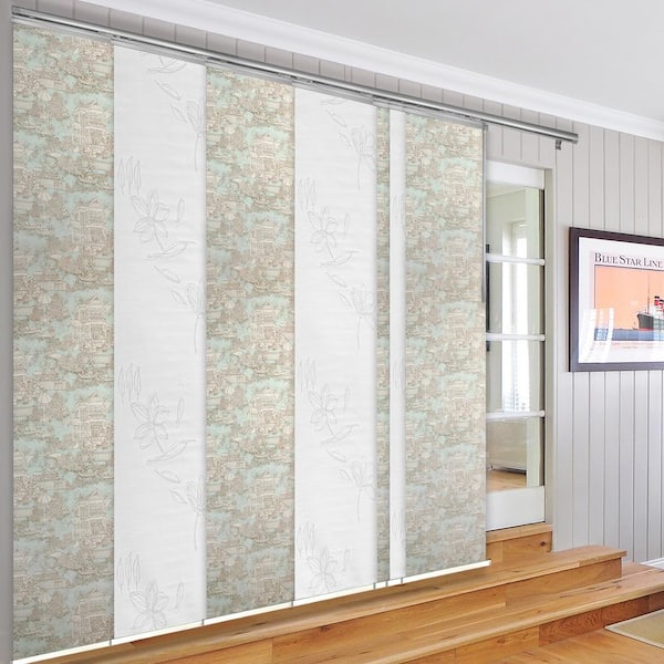 EMOH Forest Garden 110 in. - 153 in. W x 94 in. L Adjustable Light Filtering 7-Panel Satin Nickel Panel Track 23.5 in. Slates