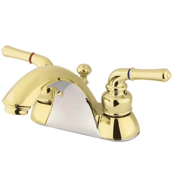 Kingston Brass Naples 4 in. Centerset 2-Handle Bathroom Faucet with Plastic Pop-Up in Polished Brass