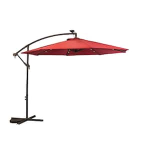 10 ft. Aluminum Pole Cantilever Solar Patio Umbrella in Scarlet