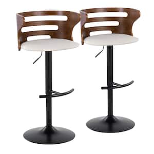 Cosi 32.25 in. Cream Faux Leather, Walnut Wood and Black Metal Adjustable Bar Stool with Rounded T Footrest (Set of 2)