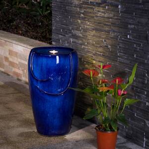 20.5 in. H Cobalt Blue Ceramic Outdoor Fountain with Pump and LED Light
