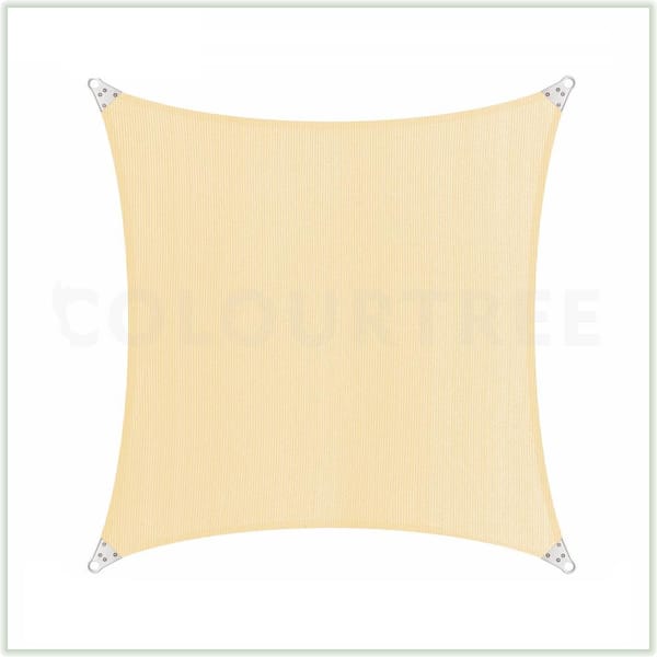 COLOURTREE 20 ft. x 20 ft. 260 GSM Reinforced (Super Ring) Beige Square Sun Shade Sail Screen Canopy, Patio and Pergola Cover