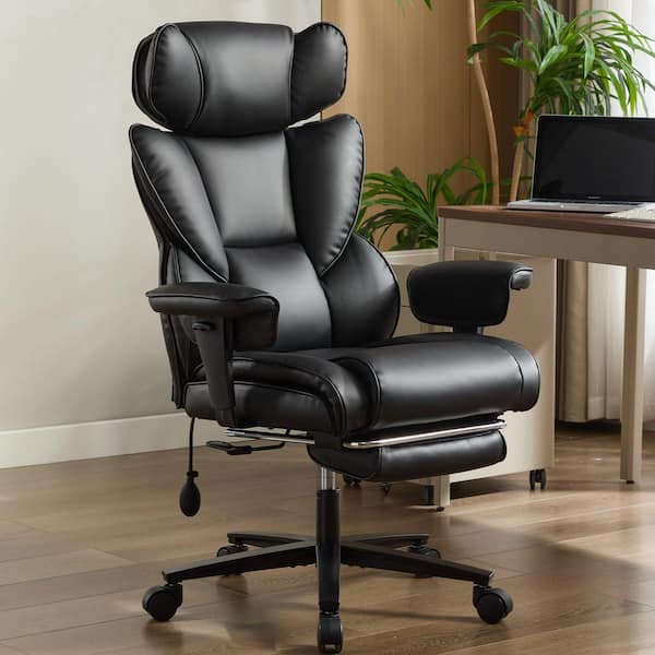 Faux Leather Reclining High Back Office Chair in Black Swivel Gaming Chair with Adjustable Height Headrest