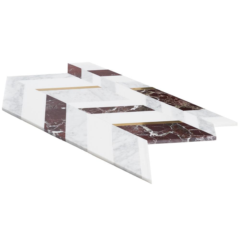 Tyra 12" x 18" Polished Marble and Brass Chevron Mosaic Tile