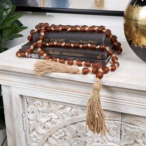 Orange Handmade Glass Round Long Frosted Beaded Garland with Tassel with Knotted Brown Jute