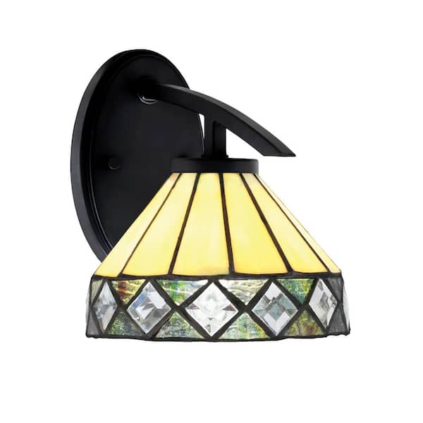 Unbranded Siena 1-Light Matte Black Downlight Wall Sconce with Diamond Peak Art Glass Shade