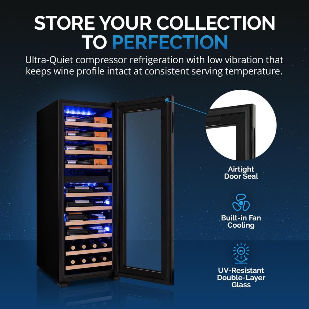 Freestanding Black Mirrored Glass Wine Cooler with Interior Lighting