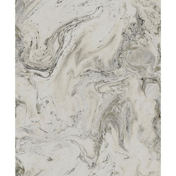 York Wallcoverings Grey Metallic Oil and Marble Paper Unpasted Wallpaper (21 in. x 33 ft.)