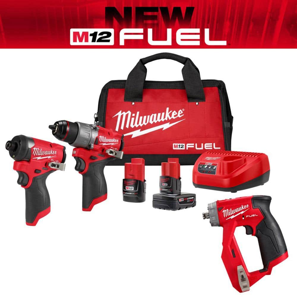 Milwaukee M12 FUEL 12-Volt Cordless Hammer Drill & Impact Driver Combo Kit with M12 FUEL 4-in-1 Installation 3/8 in. Drill Driver -  3497-22-2505