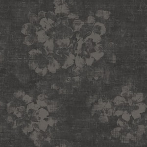 Atmosphere Collection Charcoal/Metallic Grey Mystic Floral Design on Non-Pasted Non-Woven Wallpaper Roll