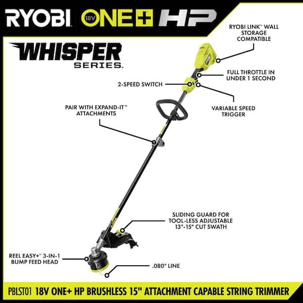 RYOBI ONE+ HP 18V Brushless Attachment Capable String Trimmer w