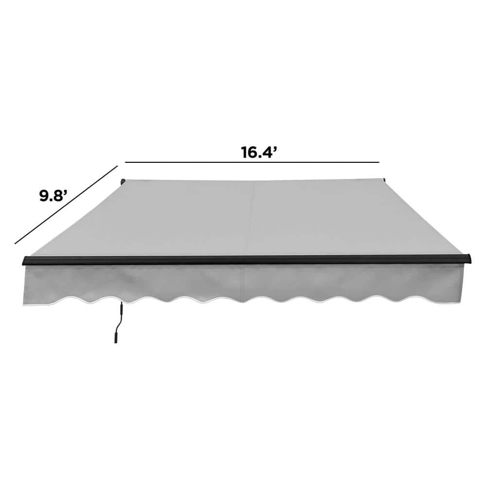 Motorized Silver Gray Patio Awning with LED Lights