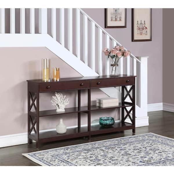 Convenience Concepts Oxford 60 in. Espresso Standard Height Rectangle Wood Console Table with 2 Drawers and Shelves