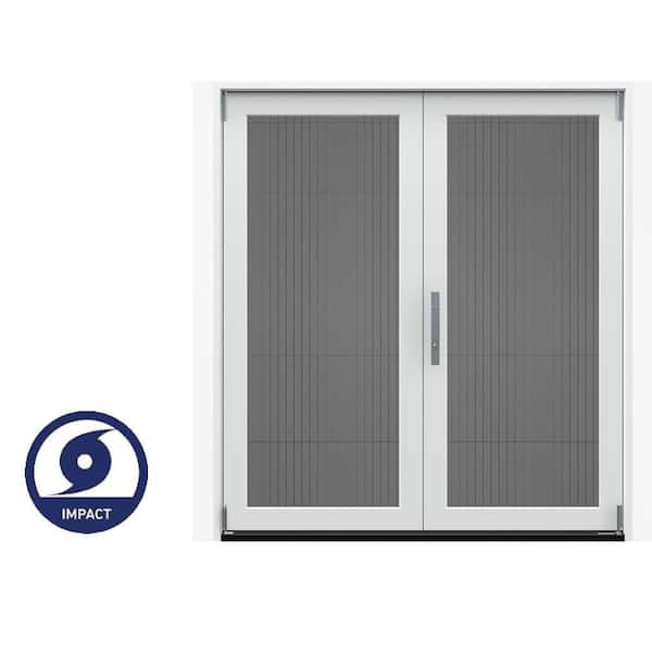72 in. x 80 in. F4500 Right-Hand Primed Fiberglass 2-Panel Folding Patio Door w/Low-E Impact Glass, Steel Handle, Screen