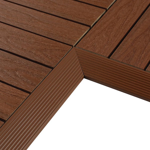 NewTechWood 1/6 ft. x 1 ft. Quick Deck Composite Deck Tile Inside Corner Fascia in Honduran Mahogany (2-Pieces/Box)