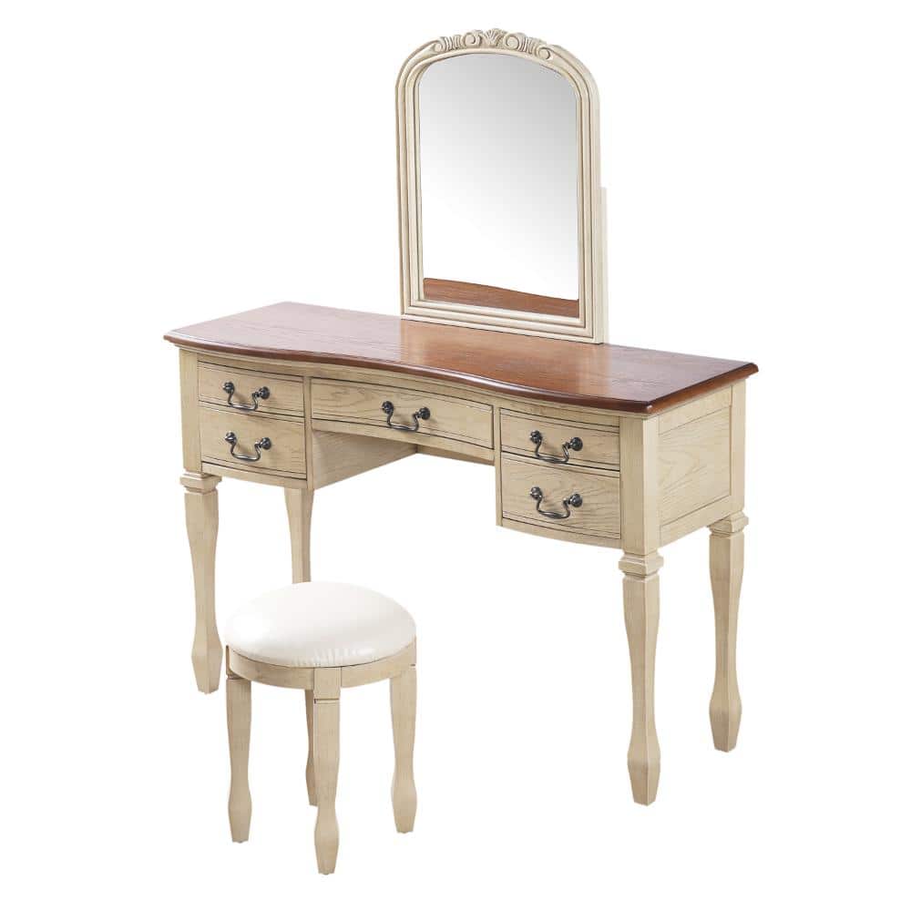 Nestfair Antique White 46 in. W Vintage Makeup Vanity Dresser with