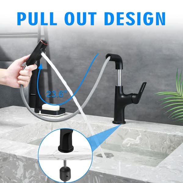 Core Single-Handle Pull-Down Single Hole Bathroom Faucet with Lift Spout and Dual Spray Modes in Matte Black