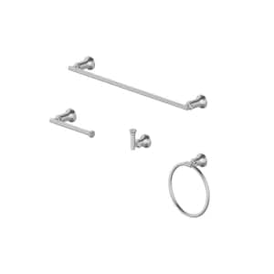 Oswell 4-Piece Bath Hardware Set with 24 in. Towel Bar, TP Holder, Towel Ring and Robe Hook in Brushed Nickel