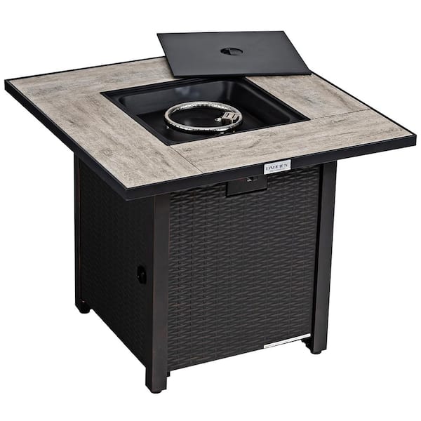 Costway Square Metal 25 in. Height Fire Pit Table with Ceramic Tabletop 50,000 BTU with Cover