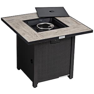 Square Metal 25 in. Height Fire Pit Table with Ceramic Tabletop 50,000 BTU with Cover