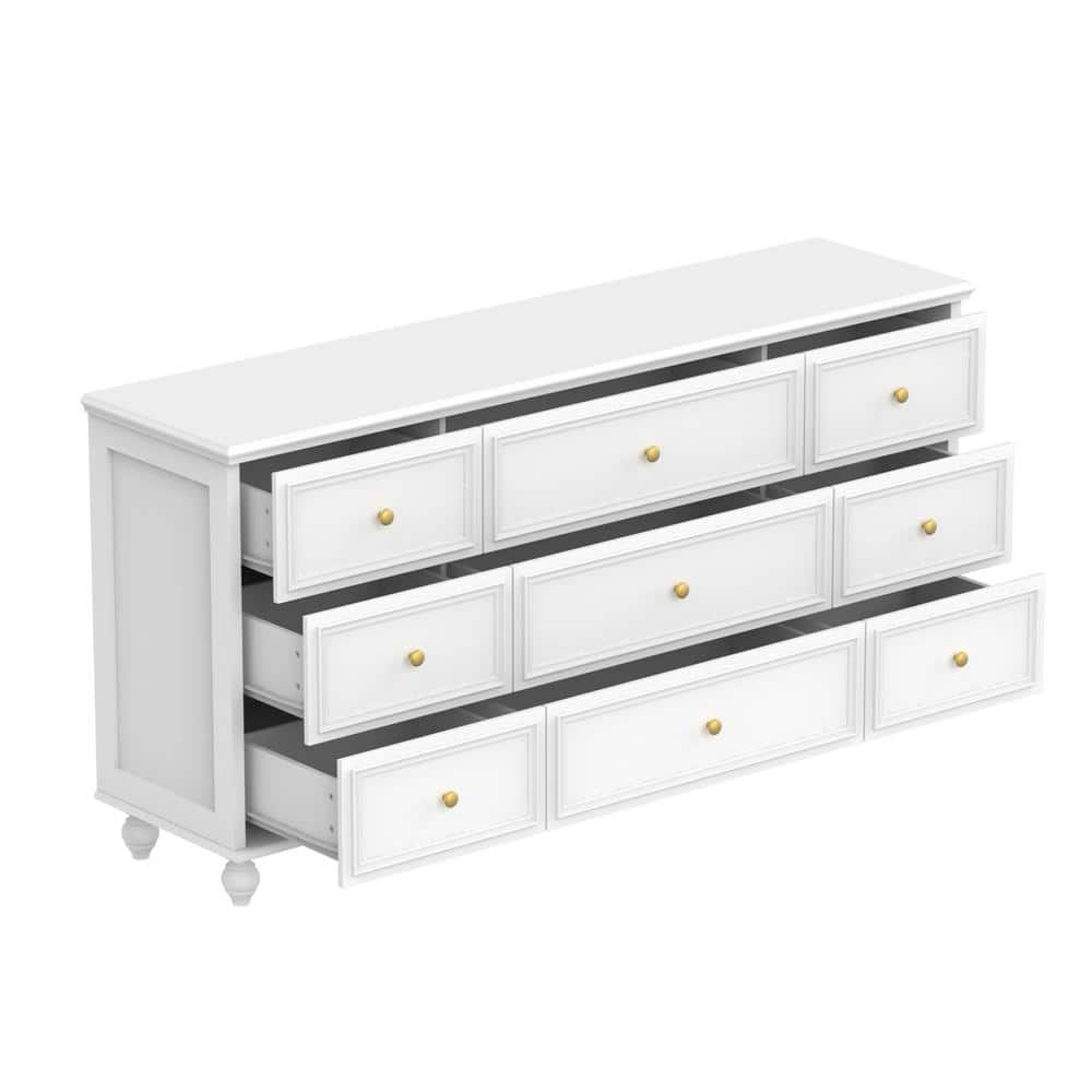 FUFU&GAGA White Wooden 9Drawer 63 in. W, Dresser, Chest of Drawers