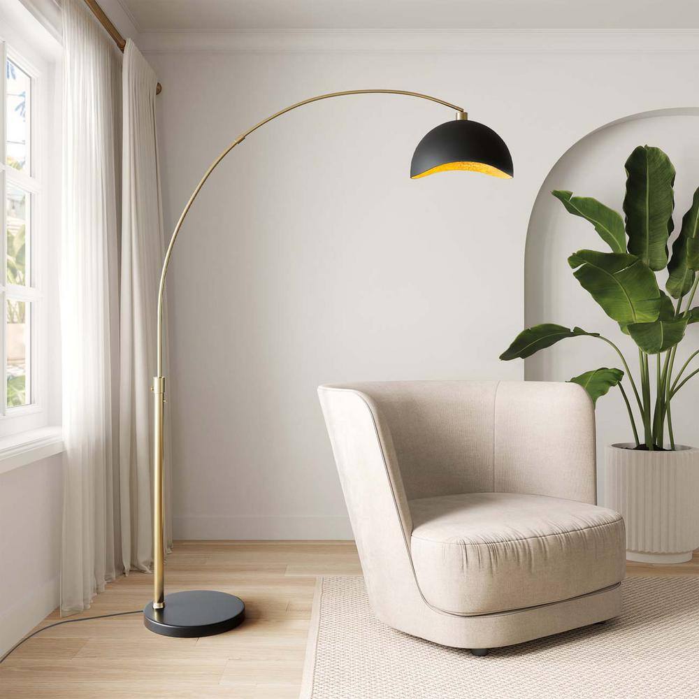 Luna Bella 68" Weathered Brass Arc Floor Lamp with Black Marble Base