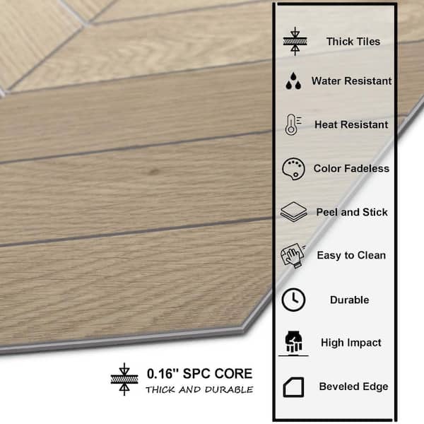 Warm Oak 12.2 in. x 10 in. Chevron Stone Composite Peel and Stick Backsplash Floor and Wall Tile (12-Pack)