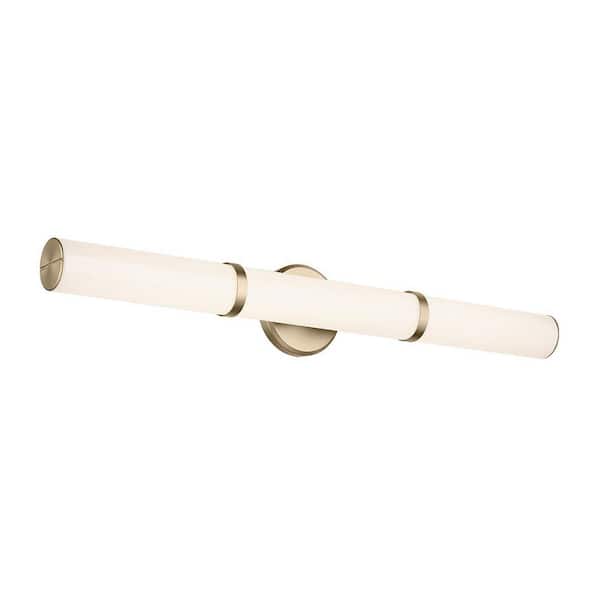 Rosh 32 in. Bath Bar Large Vanity Light LED with White Glass in Champagne Bronze