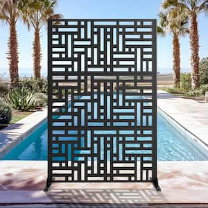 72 in. H x 47 in. W Galvanized Metal Wall Decal Outdoor Privacy Screens Garden Fence Louvered in Black