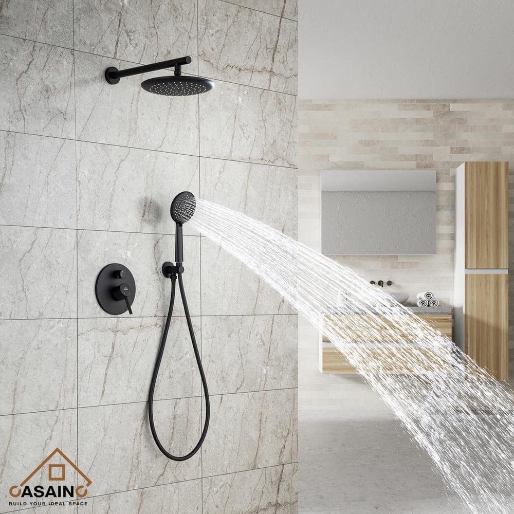 Matte Black Modern Wall-Mounted Shower System with Handheld