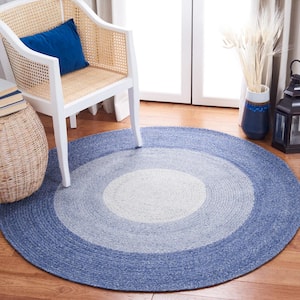 Braided Blue/Ivory 10 ft. x 10 ft. Round Solid Area Rug