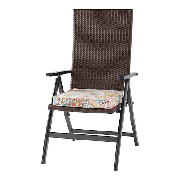 Greendale Home Fashions Wicker Outdoor PE Foldable Reclining Chair with Jamboree Seat Cushion