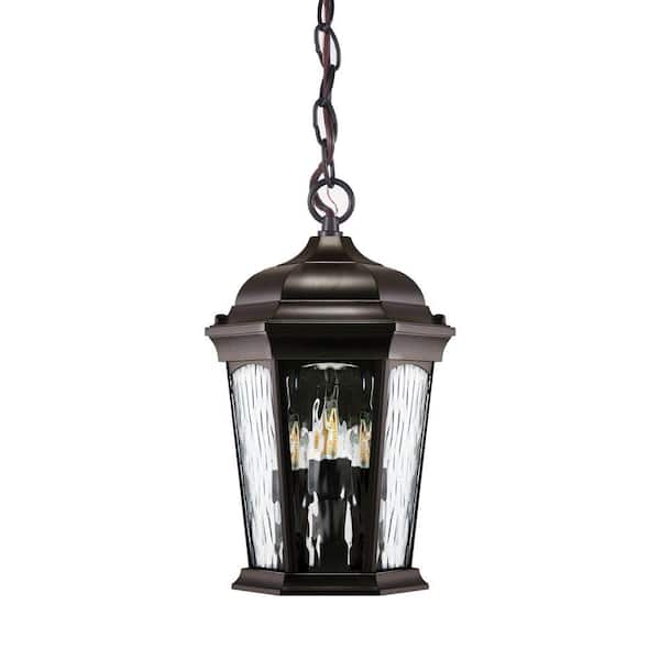 Euri Lighting Hanging Flame 4-Light Bronze Finish with Water Glass Lens LED Outdoor Pendant Light with Integrated LED