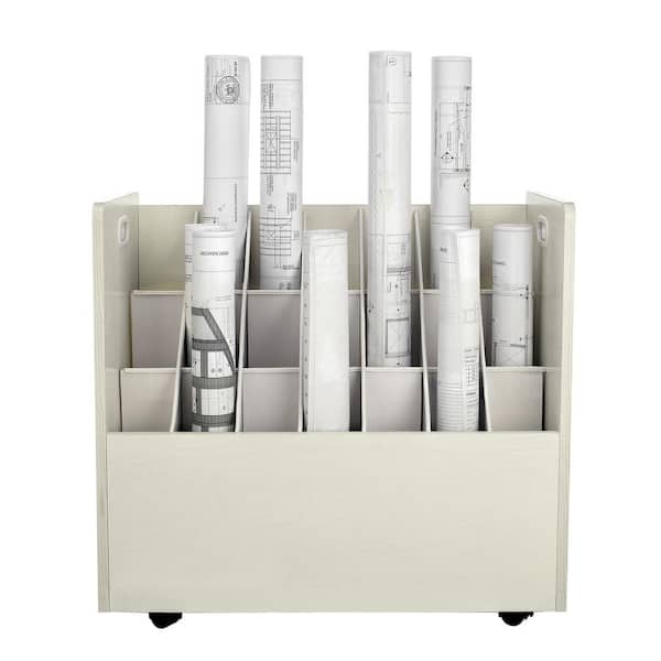 21-Slot White Mobile Rolling Wood Blueprint Roll File Large Document Organizer (2-Pack)