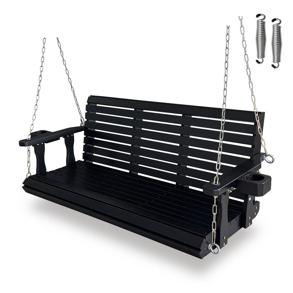 5 ft. Extra Large Wooden Porch Swing 3-Seater with Cupholders, High Backrest, Hanging Chains, 880 lbs. Carbon Black price history on PriceWatchPro